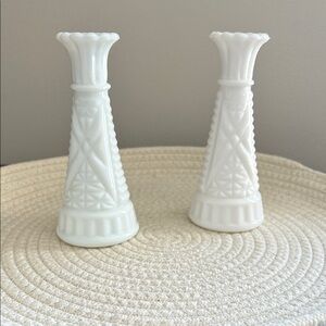 Elegant White Vase Set Anchor Hocking Vintage milk glass set bud vase candle